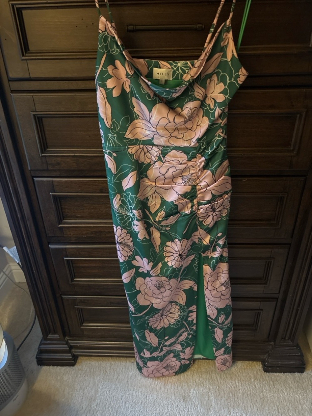 Milly Green and Pink Floral Slip Dress